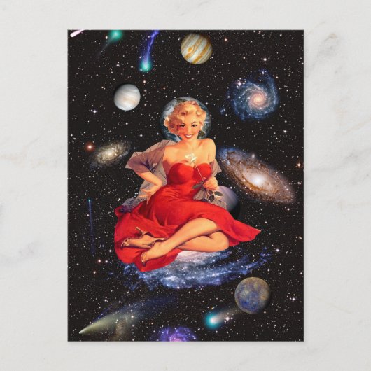 Vintage surreale Galaxie schöne Frau Collage Art Postkarte (Vorderseite)