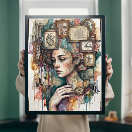 Vintage Surrealistin Frau Herz Geist Wandkunst Poster