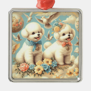 Vintage süße Bichon Frisé Illustration Ornament Aus Metall