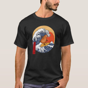 Vintage süße Capybara surfen auf der großen Welle T-Shirt