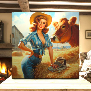Vintage süße Cowgirl Pin-up Fliese
