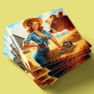 Vintage süße Cowgirl Pin-up Magnet