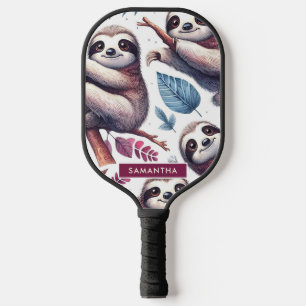 Vintage süße Faultier nahtlose Wasserfarbe Pickleball Schläger