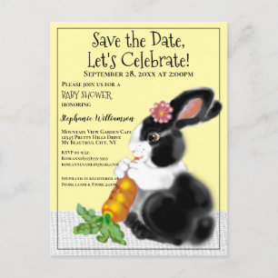 Vintage Süße Gelbe Hasen Save Date Baby Shower Ankündigungspostkarte