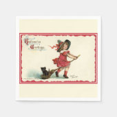 Vintage süße Halloween-Hexe Serviette (Vorderseite)