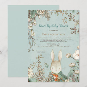 Vintage Süße Häschen Blumenfahrt zur Babyparty Einladung