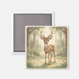 Vintage süße Hirsche im Wald Magnet