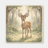 Vintage süße Hirsche im Wald Magnet (Vorne)