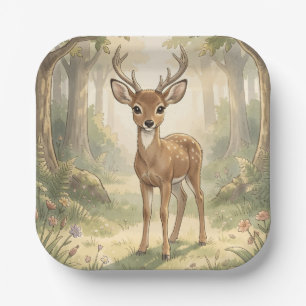 Vintage süße Hirsche im Wald Pappteller