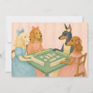 Vintage Süße Hunde spielen Mahjong Einladung