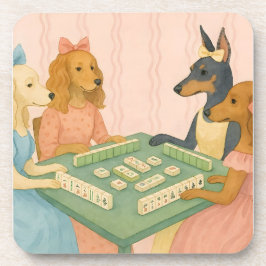 Vintage Süße Hunde spielen Mahjong Getränkeuntersetzer