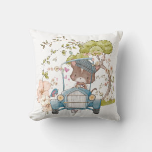 Vintage Süße Katze Fährt Auto Name Baby Junge Kissen