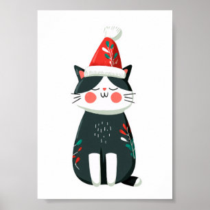 Vintage Süße Katze in Santa-Mütze – Gemütliches We Poster