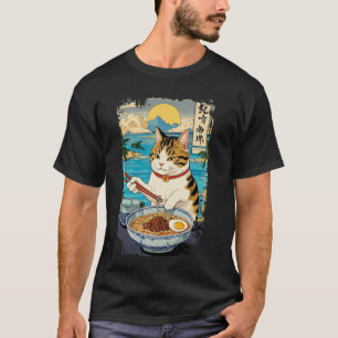 Vintage Süße Katze isst japanische Ramen-Nudel Män T-Shirt