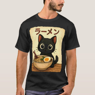 Vintage Süße Katze Ramen-Nudeln Japanische Ästheti T-Shirt