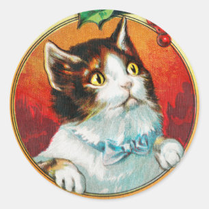 Vintage Süße Katze wünscht Ihnen ein frohes Weihna Runder Aufkleber