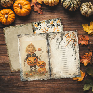 Vintage Süße Kinder Halloween Junk Journal Seite