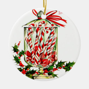 Vintage süße Leckereien - Glas Zuckerstangen Keramikornament