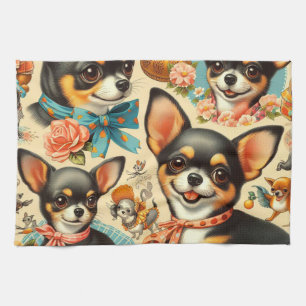 Vintage süße nahtlose Chihuahua Geschirrtuch