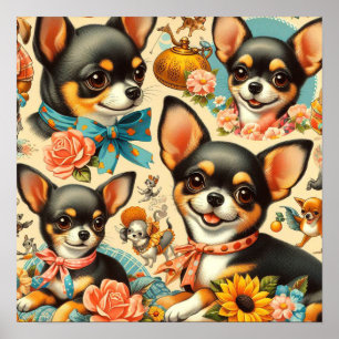 Vintage süße nahtlose Chihuahua  Poster
