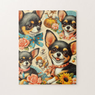 Vintage süße nahtlose Chihuahua  Puzzle