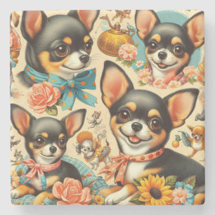 Vintage süße nahtlose Chihuahua  Steinuntersetzer