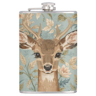 Vintage Süße Rentiere Hirsch Und Florale Gärten Flachmann