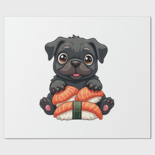 Vintage süße schwarze Pug-Sushi-Cartoon-Vektor-Ill Geschenkpapier