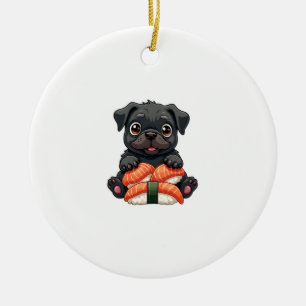 Vintage süße schwarze Pug-Sushi-Cartoon-Vektor-Ill Keramik Ornament