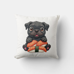 Vintage süße schwarze Pug-Sushi-Cartoon-Vektor-Ill Kissen