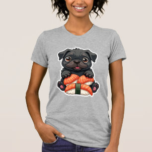 Vintage süße schwarze Pug-Sushi-Cartoon-Vektor-Ill T-Shirt