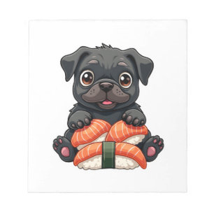 Vintage süße schwarze Pug-Sushi-Cartoon-Vektorillu Notizblock