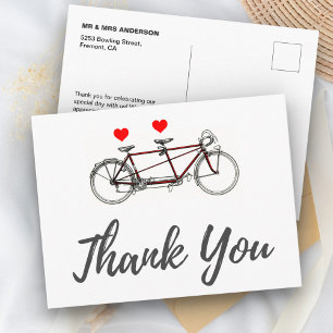 Vintage süße Tandem-Fahrrad-Hochzeit Danke Postkarte