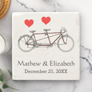 Vintage süße Tandemfahrrad-Hochzeit nach Maß Steinuntersetzer