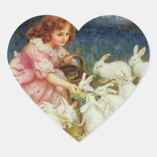 Vintage Süße Tier-Ostern Herz-Aufkleber