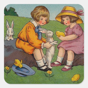 Vintage Süße Tier Ostern Quadratischer Aufkleber