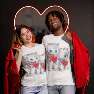 Vintage Süße Valentinstag Katzen, Retro Kätzchen T-Shirt