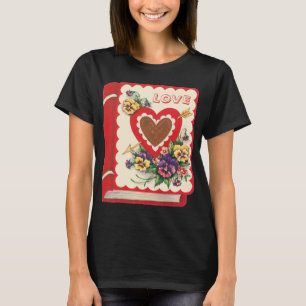 Vintage süße Valentinstag-Liebesbuch Herz und Blum T-Shirt