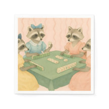 Vintage Süße Waschbären spielen Mahjong