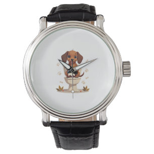 Vintage süßer Dackel auf Toilette Cartoon Badezimm Armbanduhr