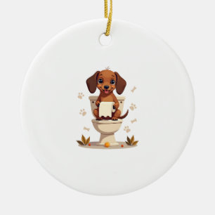 Vintage süßer Dackel auf Toilette Cartoon Badezimm Keramik Ornament
