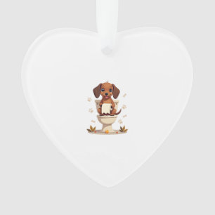 Vintage süßer Dackel auf Toilette Cartoon Badezimm Ornament