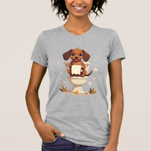 Vintage süßer Dackel auf Toilette Cartoon Badezimm T-Shirt