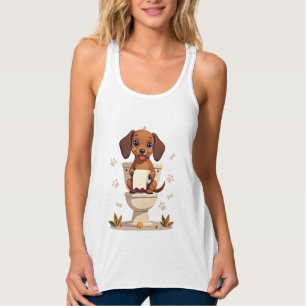 Vintage süßer Dackel auf Toilette Cartoon Badezimm Tank Top