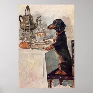 Vintage Süßer Dackel Trinkt Tee Poster