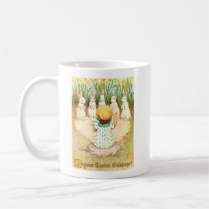Vintage süßer Hase singt mit Kind Ostern Kaffeetasse