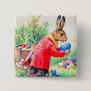 Vintage süßer Hase und farbenfrohe Ostereier Button