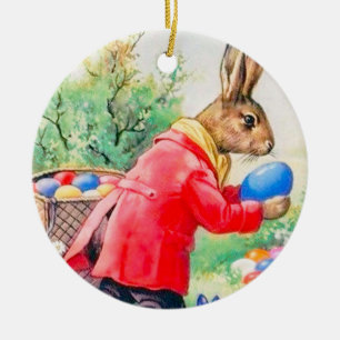 Vintage süßer Hase und farbenfrohe Ostereier Keramik Ornament