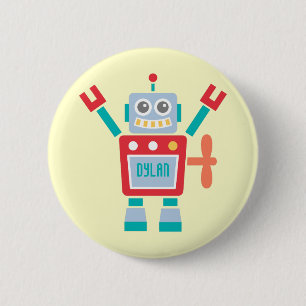 Vintage Süßer Roboter Spielzeug Kinder Name Knopf Button