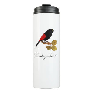 Vintage Süßer Rot Heller Farbiger Vogel und Laub Thermosbecher